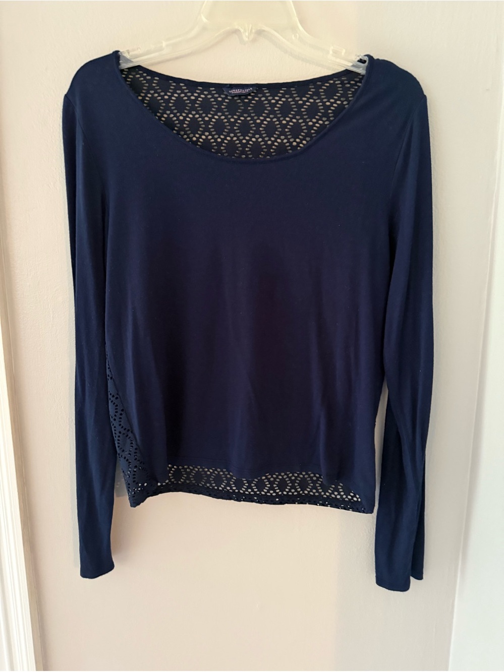 Aeropostale Navy Long-Sleeve Top with Lace Insets